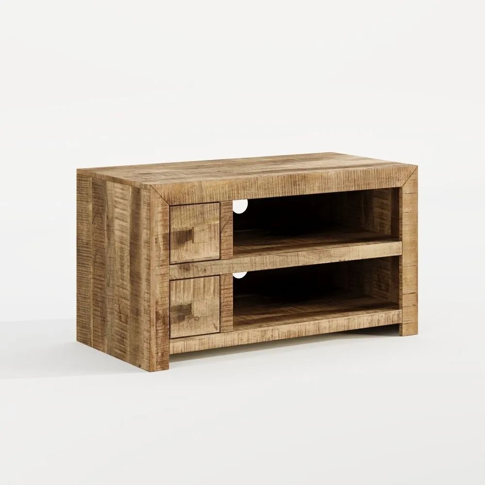 Product photograph of Dakota Mango Wood Tv Unit Indian Light Natural Rustic Finish Small Cabinet 90cm Stand Upto 32in Plasma Tv from Choice Furniture Superstore.