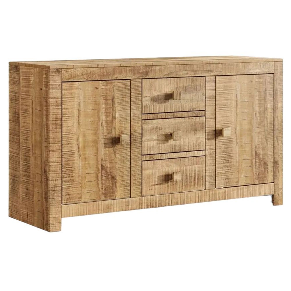 Product photograph of Dakota Mango Wood Sideboard Indian Light Natural Rustic Finish 135cm Medium Cabinet - 2 Door With 3 Drawers from Choice Furniture Superstore.