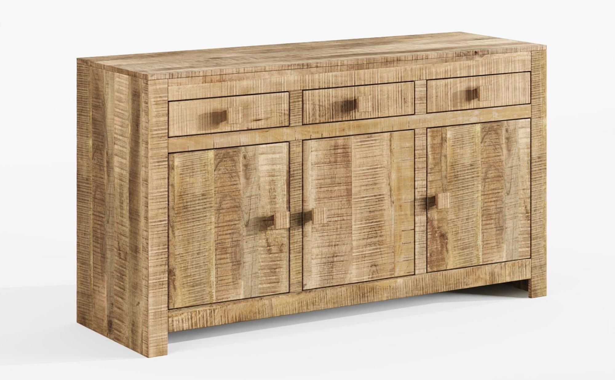 Product photograph of Dakota Mango Wood Sideboard Indian Light Natural Rustic Finish 135cm Medium Cabinet - 3 Door With 3 Drawers from Choice Furniture Superstore.