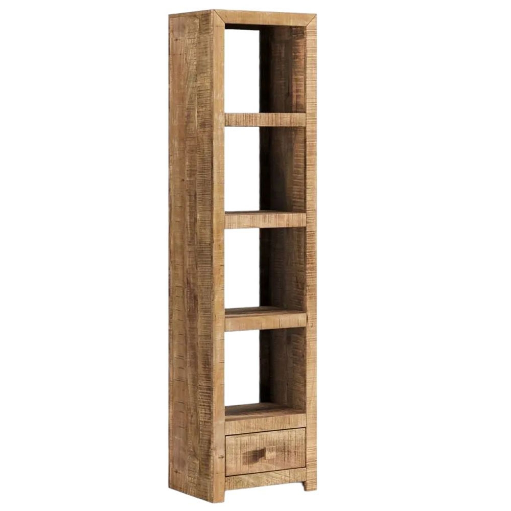 Product photograph of Dakota Mango Wood Tall Bookcase Indian Light Natural Rustic Finish - 3 Shelves And 3 Drawer Bottom Storage from Choice Furniture Superstore.
