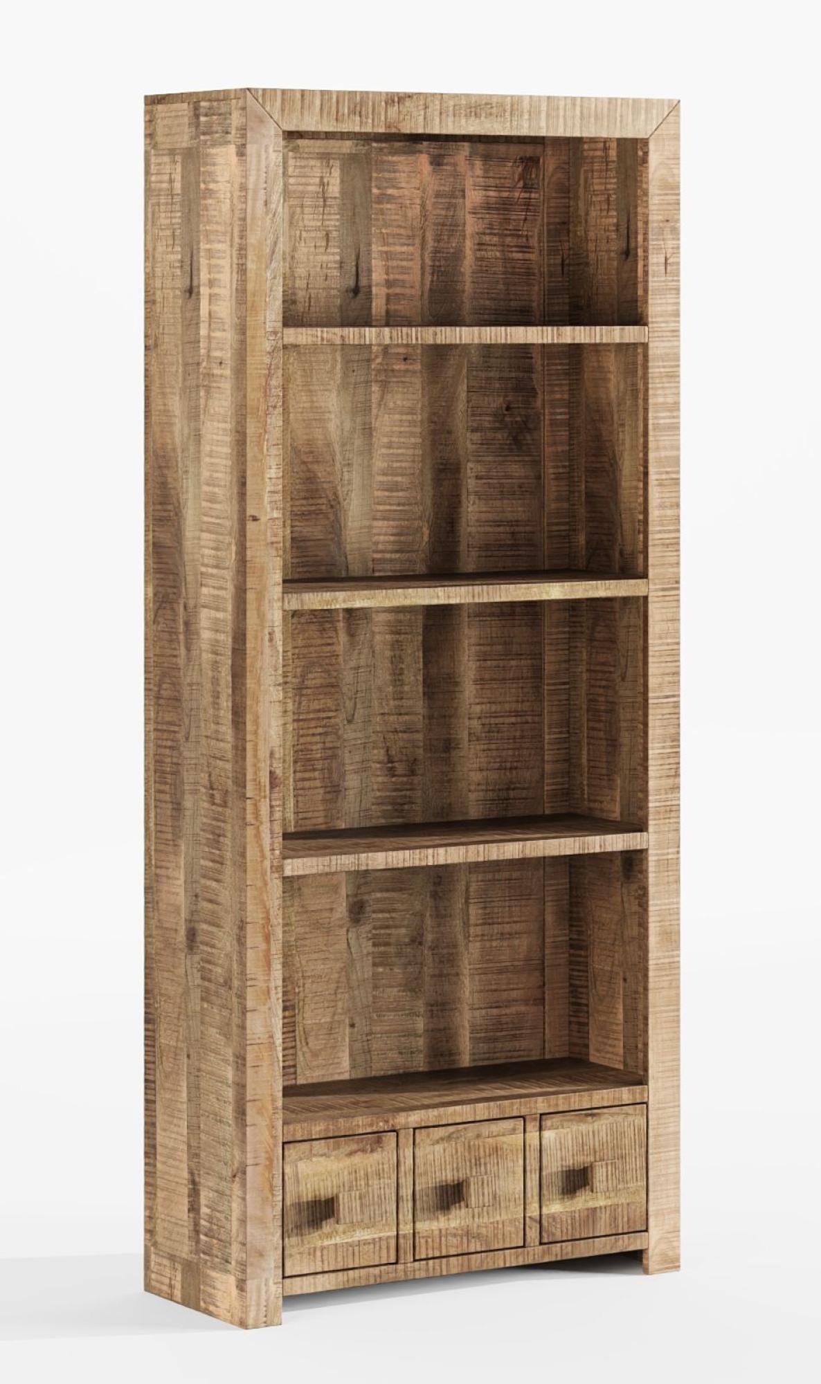 Product photograph of Clearance - Dakota Mango Wood Narrow Bookshelf Indian Light Natural Rustic Finish 1 Drawer Bottom Storage Shelving Unit - Open Display Unit from Choice Furniture Superstore.