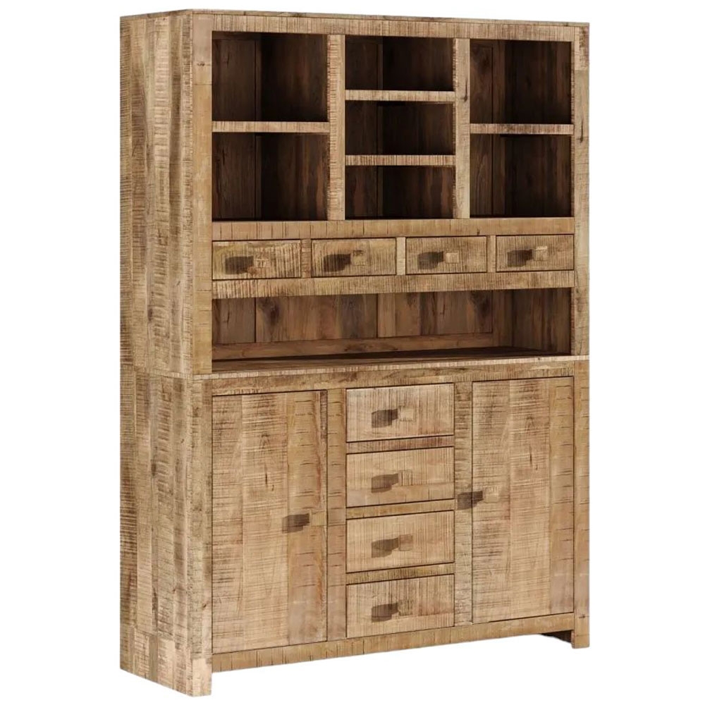 Product photograph of Dakota Mango Wood Buffet Hutch Indian Light Natural Rustic Finish Large Kitchen Display Cabinet - Dresser Unit from Choice Furniture Superstore.