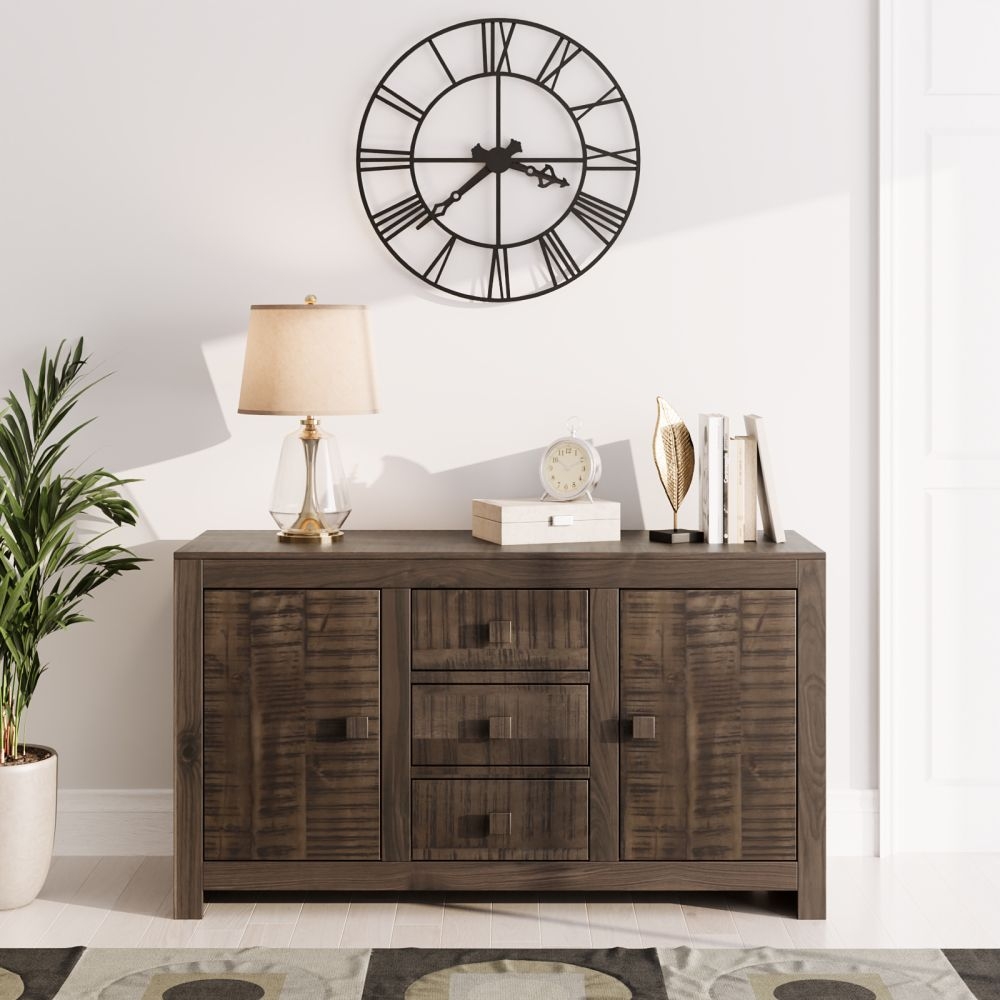 Dakota Mango Wood Sideboard, Indian Dark Walnut Rustic Finish, 135cm