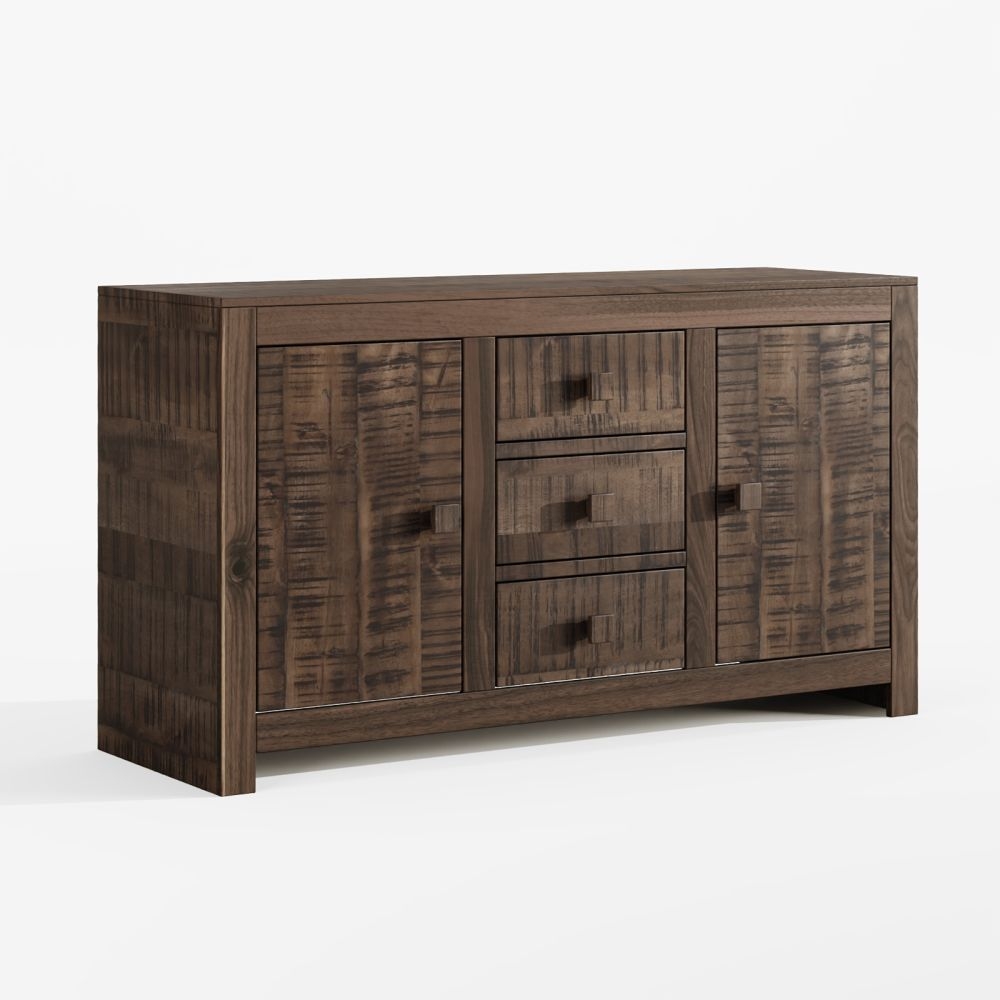 Dakota Mango Wood Sideboard, Indian Dark Walnut Rustic Finish, 135cm