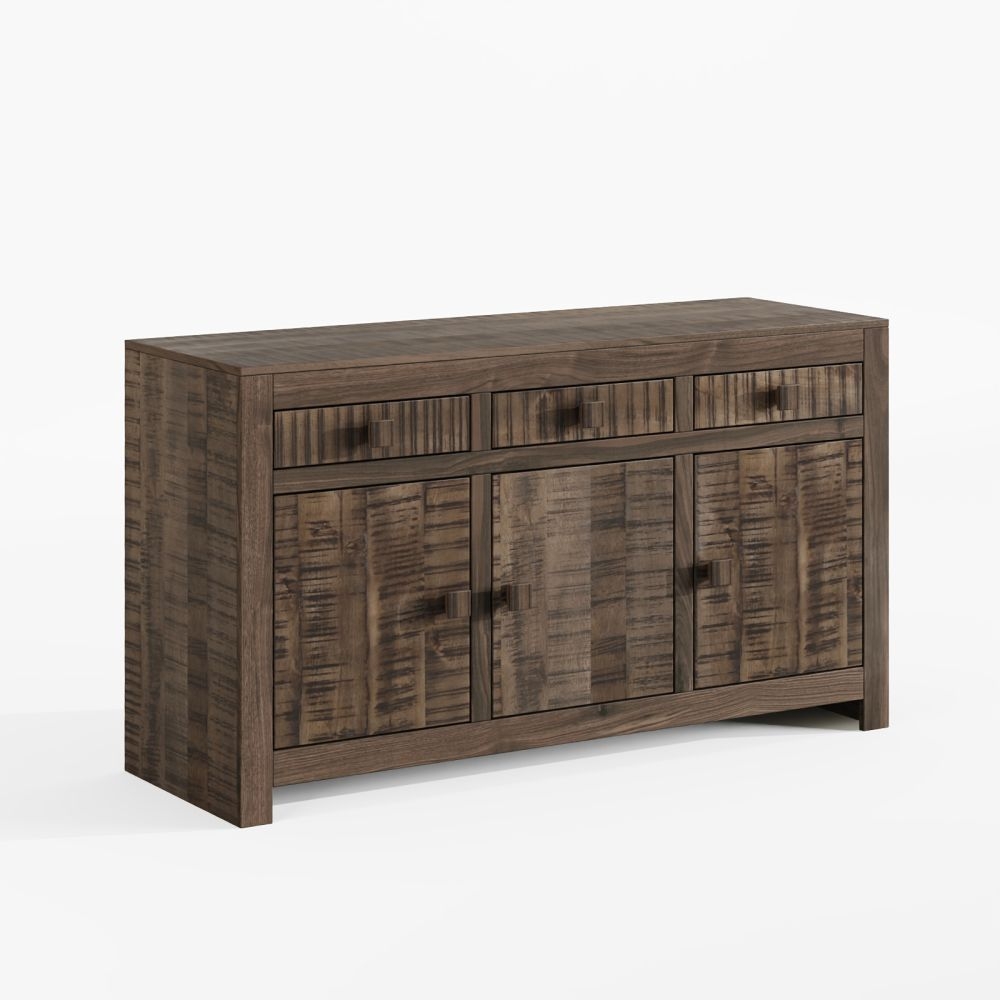 Product photograph of Clearance - Dakota Mango Wood Sideboard Indian Dark Walnut Rustic Finish 135cm Medium Cabinet - 3 Door With 3 Drawers - Brand New Item from Choice Furniture Superstore.