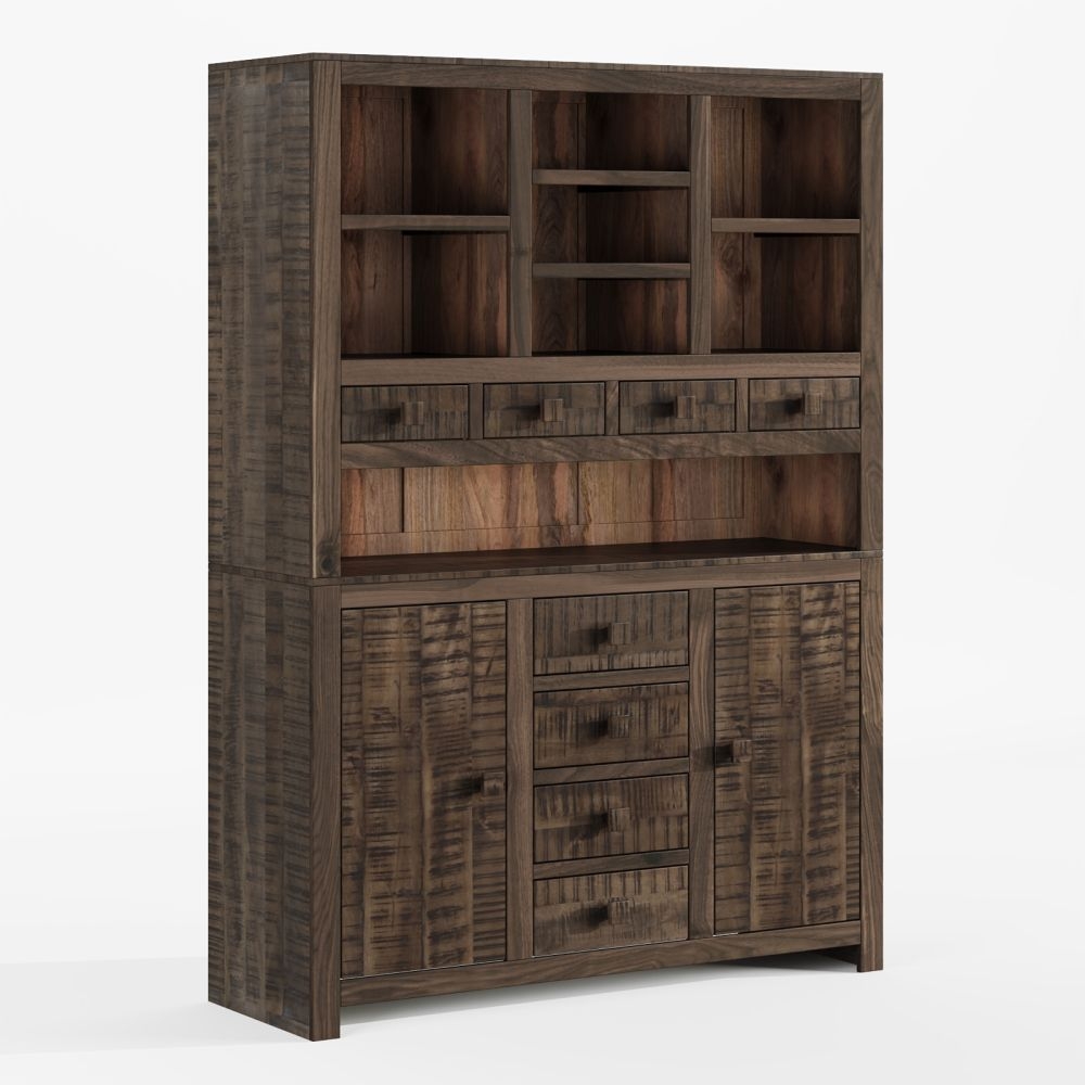 Dakota Mango Wood Buffet Hutch, Indian Dark Walnut Rustic Finish, Large