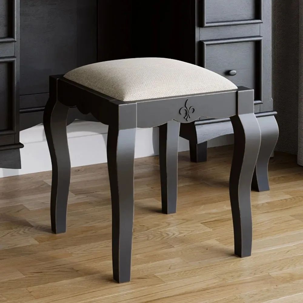 Product photograph of Clearance - Fleur French Style Black Padded Dressing Stool - Made In Solid Mango Wood from Choice Furniture Superstore.