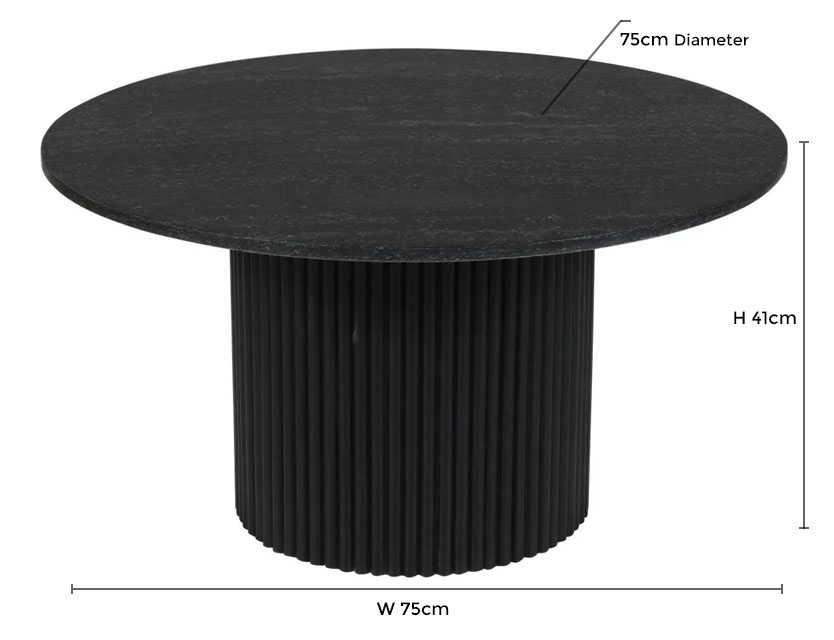 Product photograph of Carra Marble Coffee Table Black Round Top With Fluted Ribbed Drum Base from Choice Furniture Superstore.