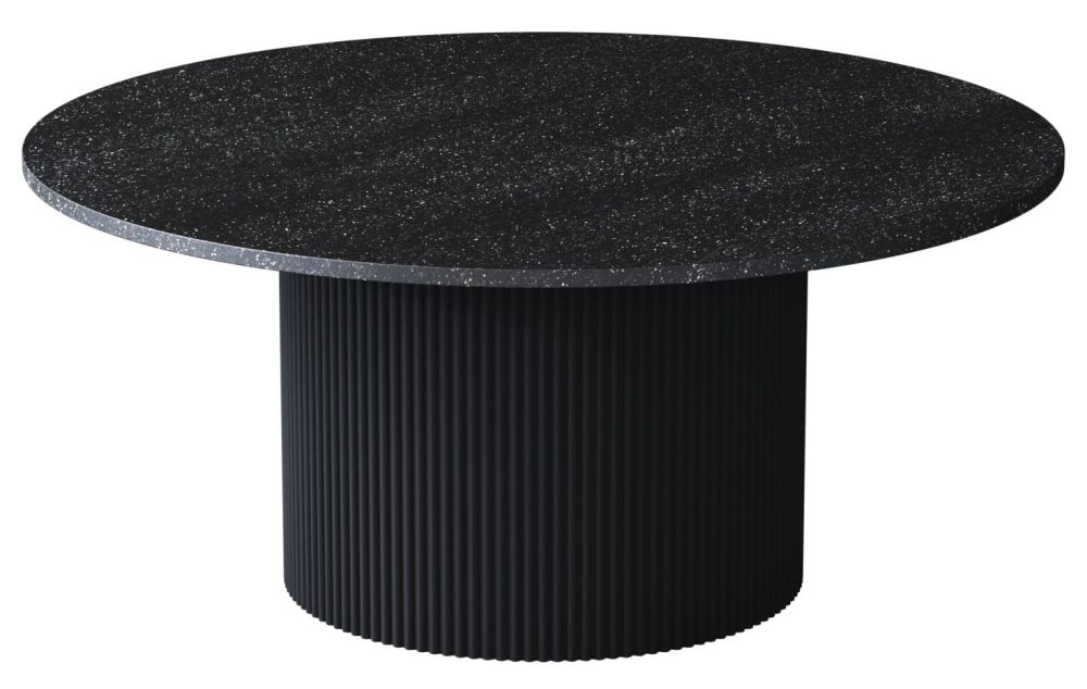Product photograph of Carra Marble Coffee Table Black Large Round Top With Fluted Ribbed Drum Base from Choice Furniture Superstore.