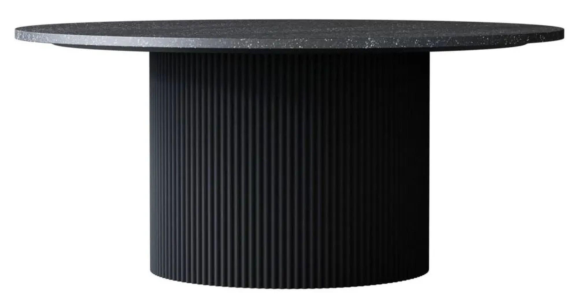 Product photograph of Carra Marble Coffee Table Black Large Round Top With Fluted Ribbed Drum Base from Choice Furniture Superstore.
