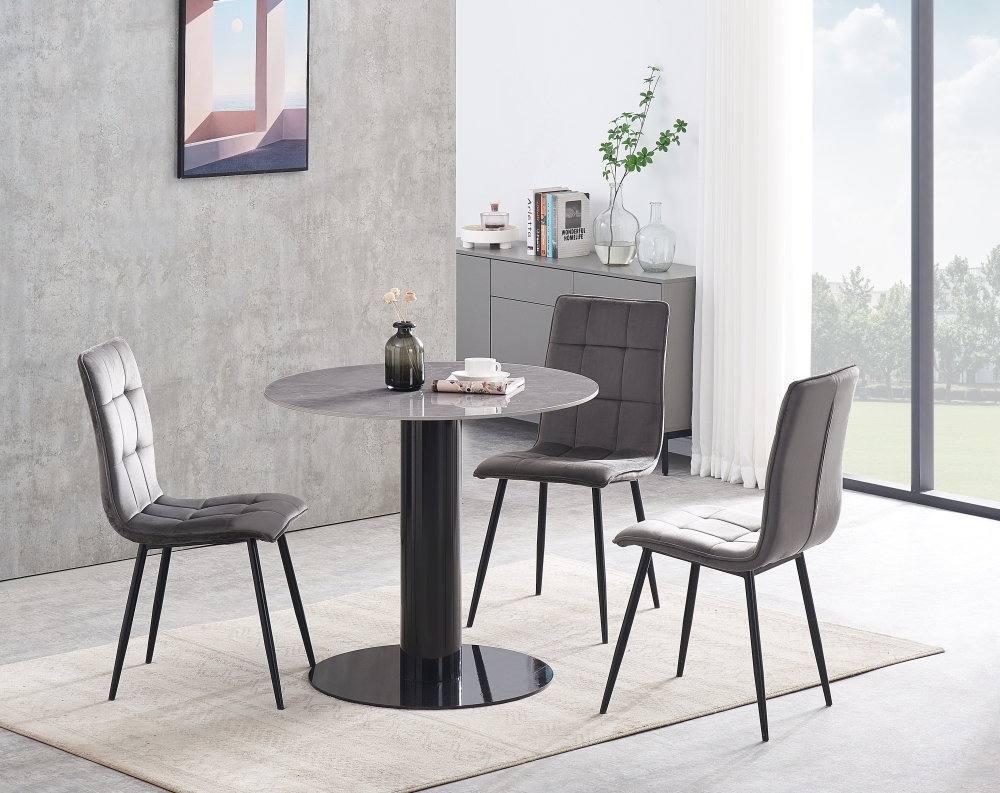 Product photograph of Chelsea Grey And Black Ceramic Top 2 Seater Round Dining Table - 90cm from Choice Furniture Superstore.