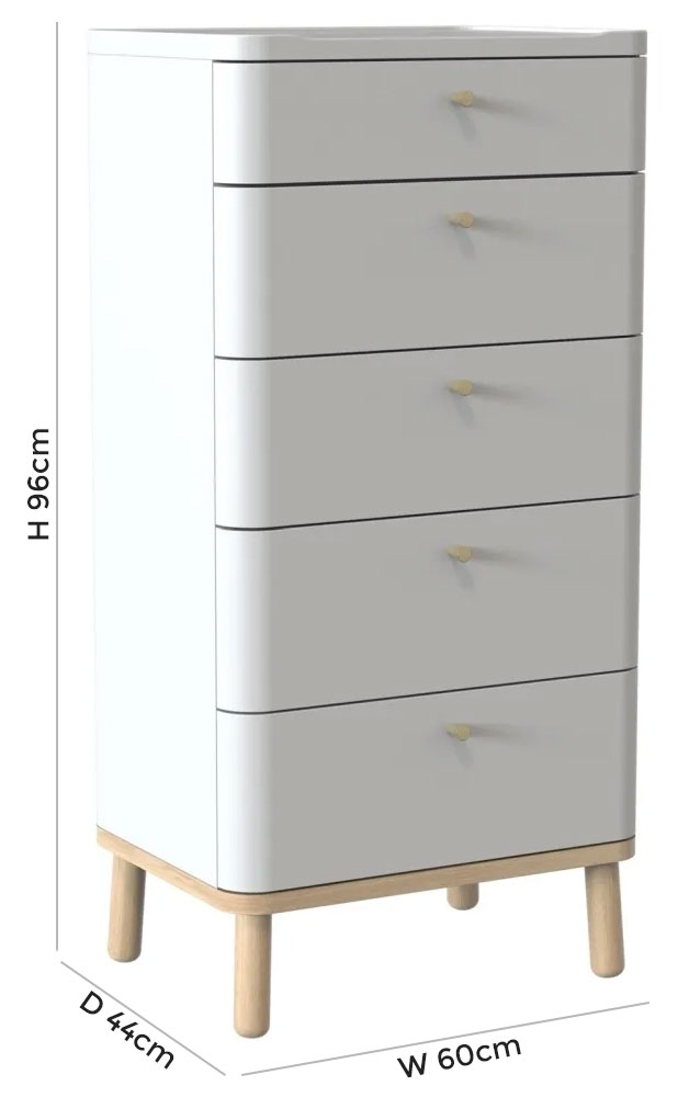 Product photograph of Tch Trua 5 Drawer Curved Tall Chest - Oak And White Painted from Choice Furniture Superstore.