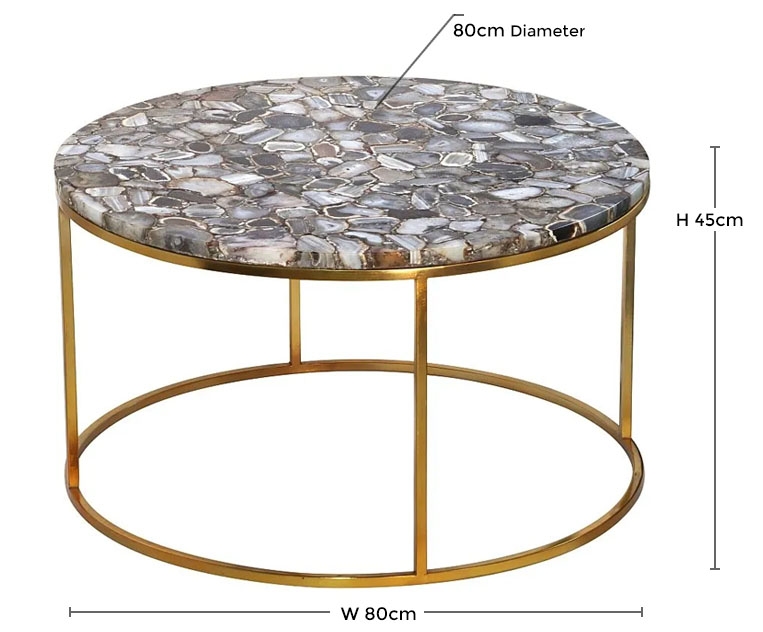Product photograph of Agate Natural Stone Round Coffee Table With Gold Metal Frame from Choice Furniture Superstore.