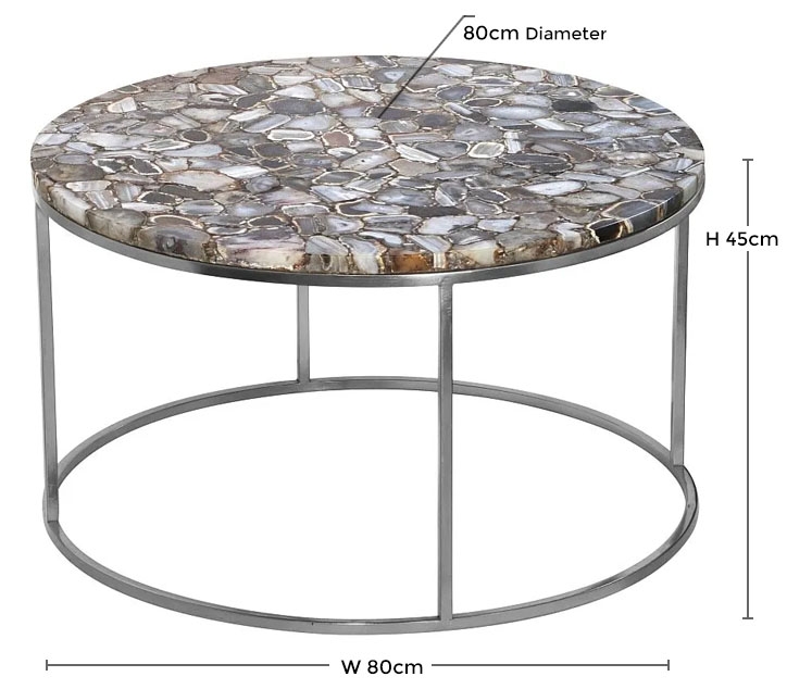 Product photograph of Agate Natural Stone Round Coffee Table With Silver Chrome Metal Frame from Choice Furniture Superstore.