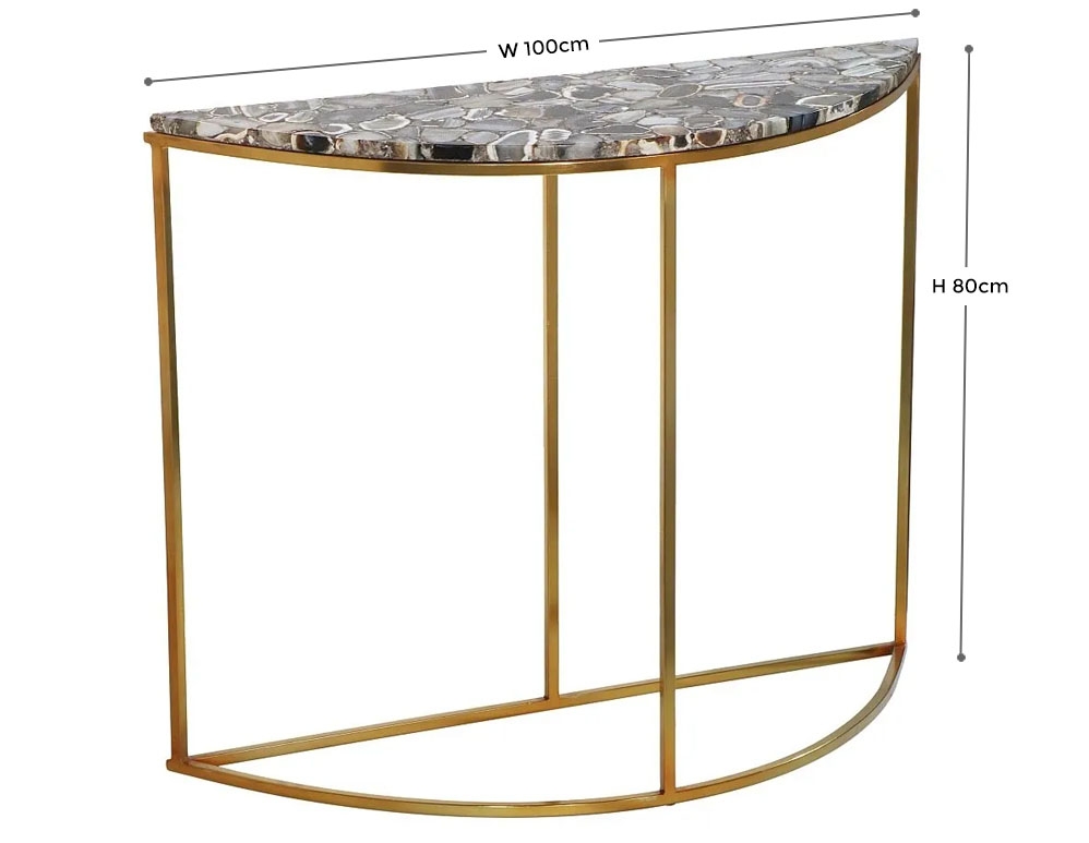Product photograph of Agate Natural Stone Half Moon Console Table With Gold Metal Frame from Choice Furniture Superstore.