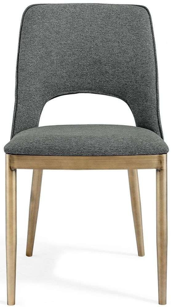 Product photograph of Clearance - Morgan Brass And Grey Linen Fabric Dining Chair Sold In Pairs - Fss13419 from Choice Furniture Superstore.