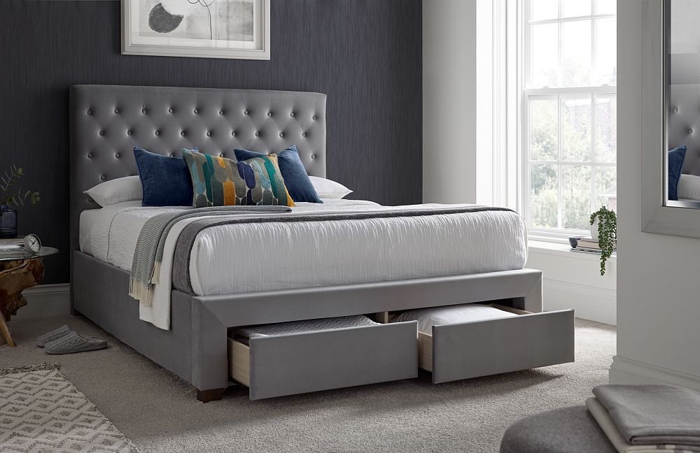 Product photograph of Kaydian Vindolanda Grey Fabric Storage Bed from Choice Furniture Superstore.