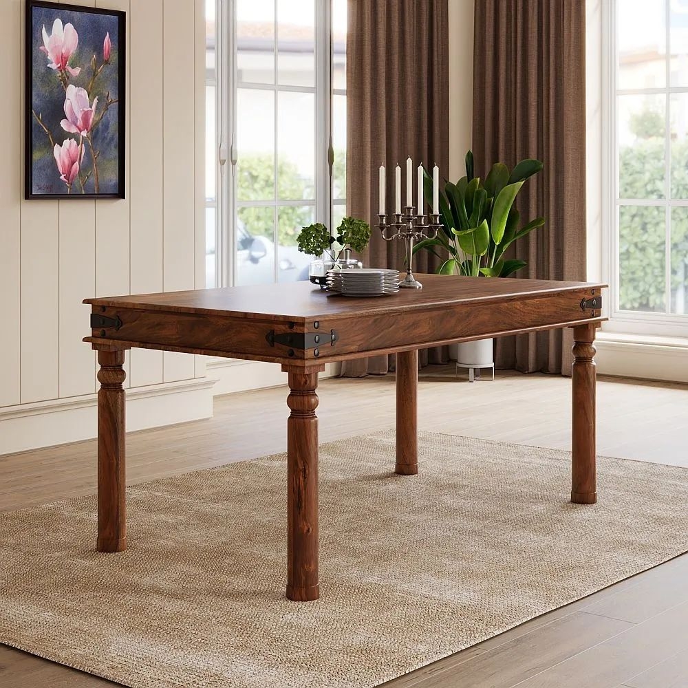 Product photograph of Maharani Sheesham Dining Table Indian Wood 160cm Seats 6 Diners Rectangular Top With 4 Turned Legs from Choice Furniture Superstore.