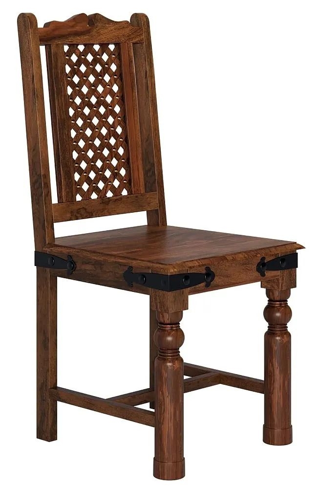 Product photograph of Maharani Sheesham Dining Chair Indian Wood Lattice Jali Design With 4 Turned Legs from Choice Furniture Superstore.