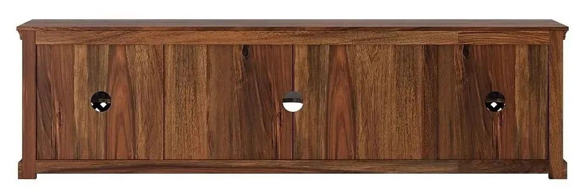 Maharani Sheesham TV Unit, Indian Wood, Wide Cabinet 200cm, Stand Upto 75in Plasma TV, Lattice Jali Design - 2 Door with 1 Shelf