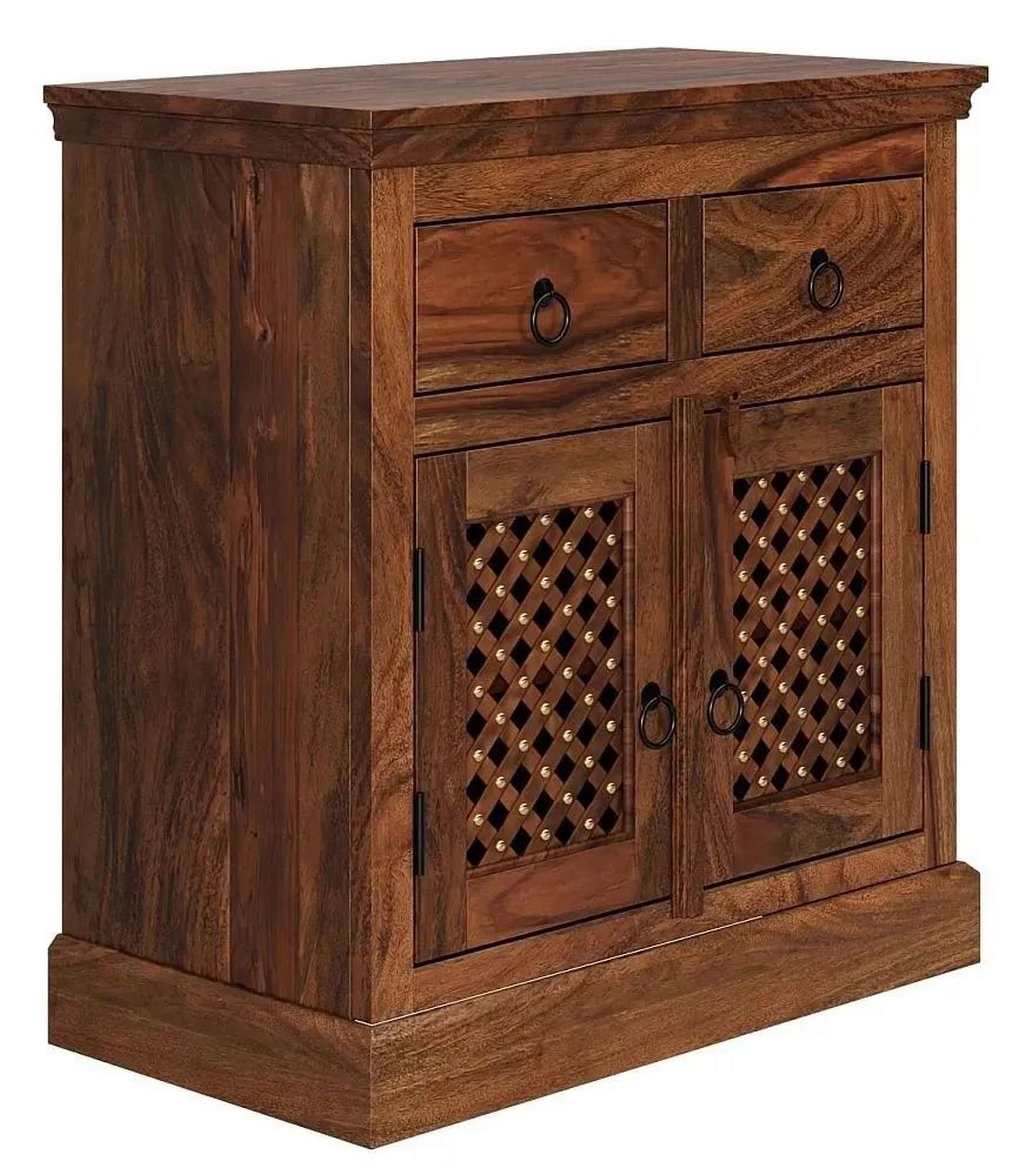 Product photograph of Clearance - Maharani Sheesham Sideboard Indian Wood 75cm Compact Cabinet Lattice Jali Design - 2 Door With 2 Drawers from Choice Furniture Superstore.