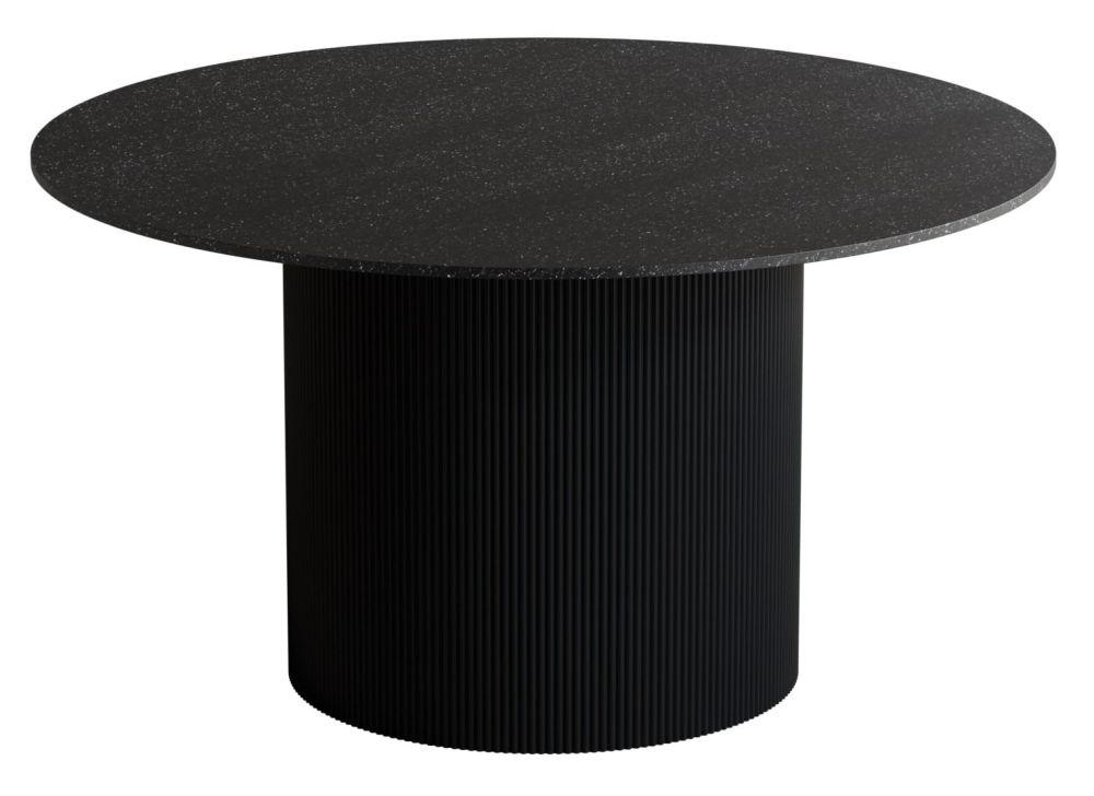 Carra Marble Dining Table Black 140cm Seats 4 to 6 Diners Round Top with Fluted Ribbed Drum Base