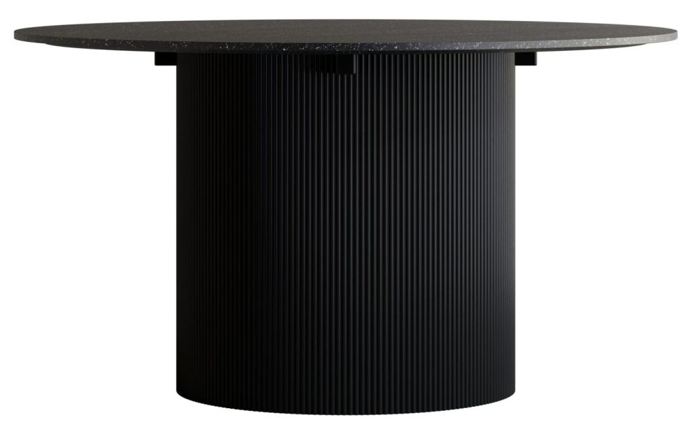Carra Marble Dining Table Black 140cm Seats 4 to 6 Diners Round Top with Fluted Ribbed Drum Base