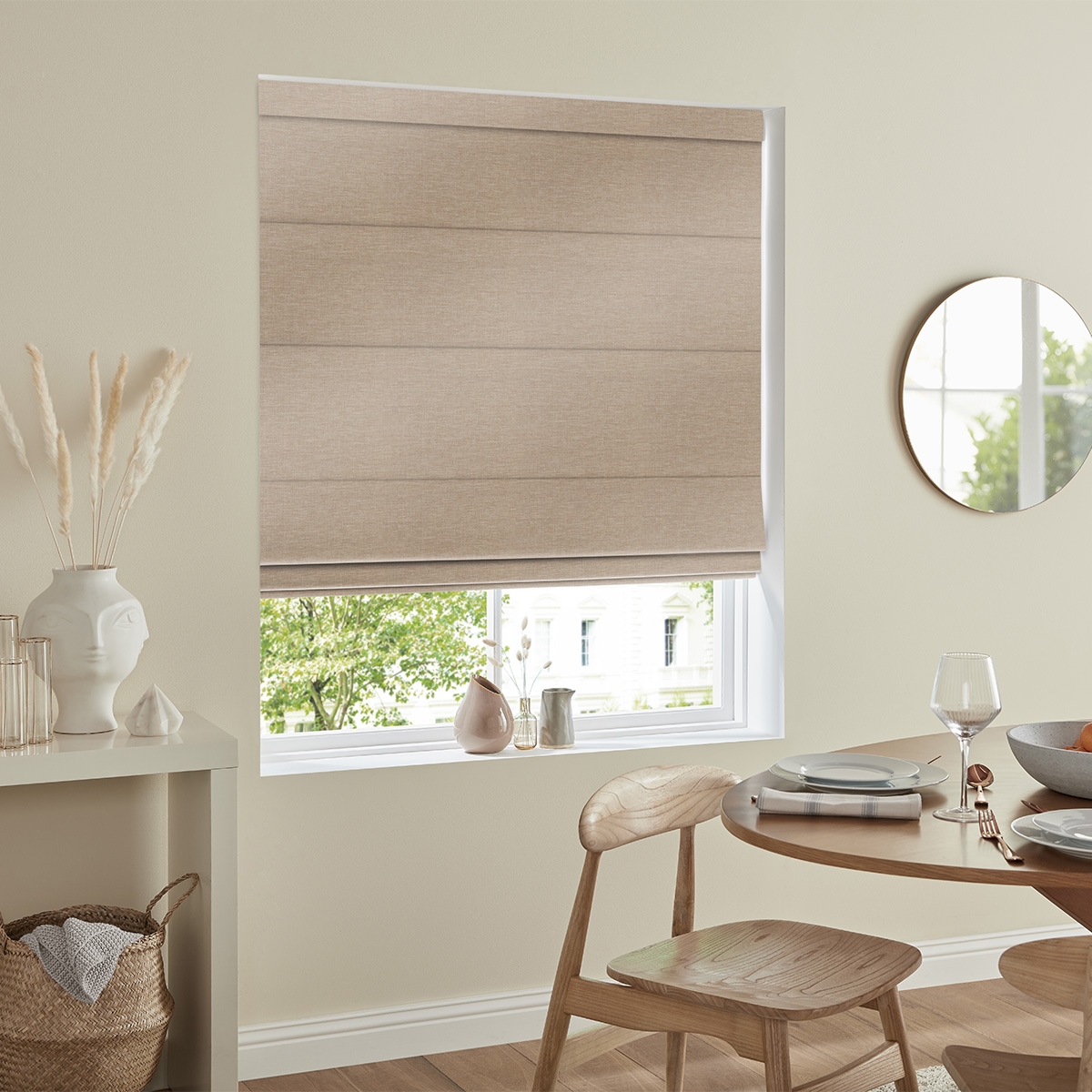 Product photograph of Riyad Wheat Roman Blind from Choice Furniture Superstore.