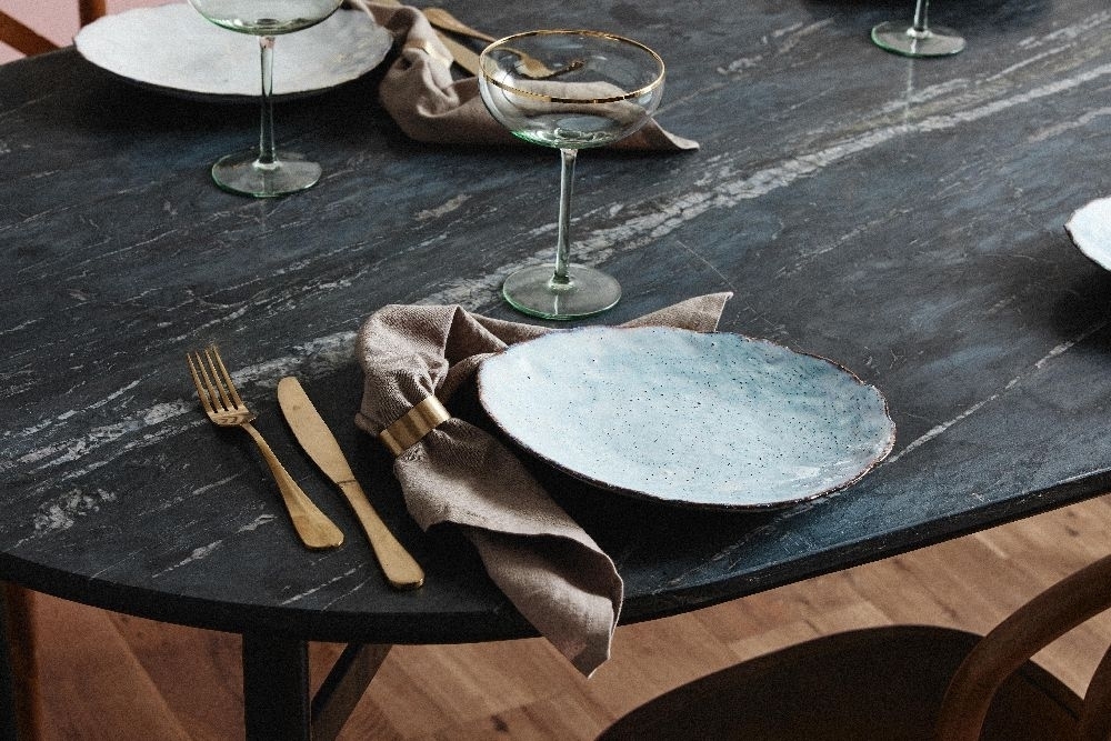 Product photograph of Clearance - Nordal Taupo Black Marble Oval Dining Table - B319 from Choice Furniture Superstore.