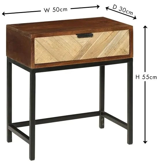 Product photograph of Rennes Chevron 1 Drawer Side Table - Rustic Mango Wood from Choice Furniture Superstore.