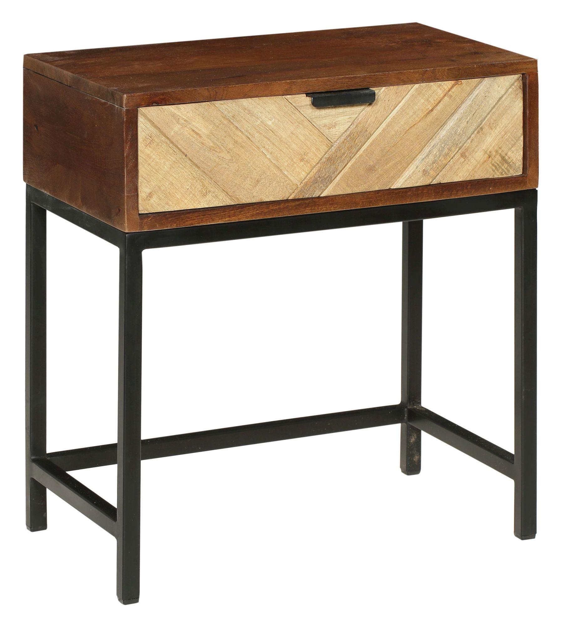 Product photograph of Clearance - Rennes Chevron 1 Drawer Side Table - Rustic Mango Wood from Choice Furniture Superstore.