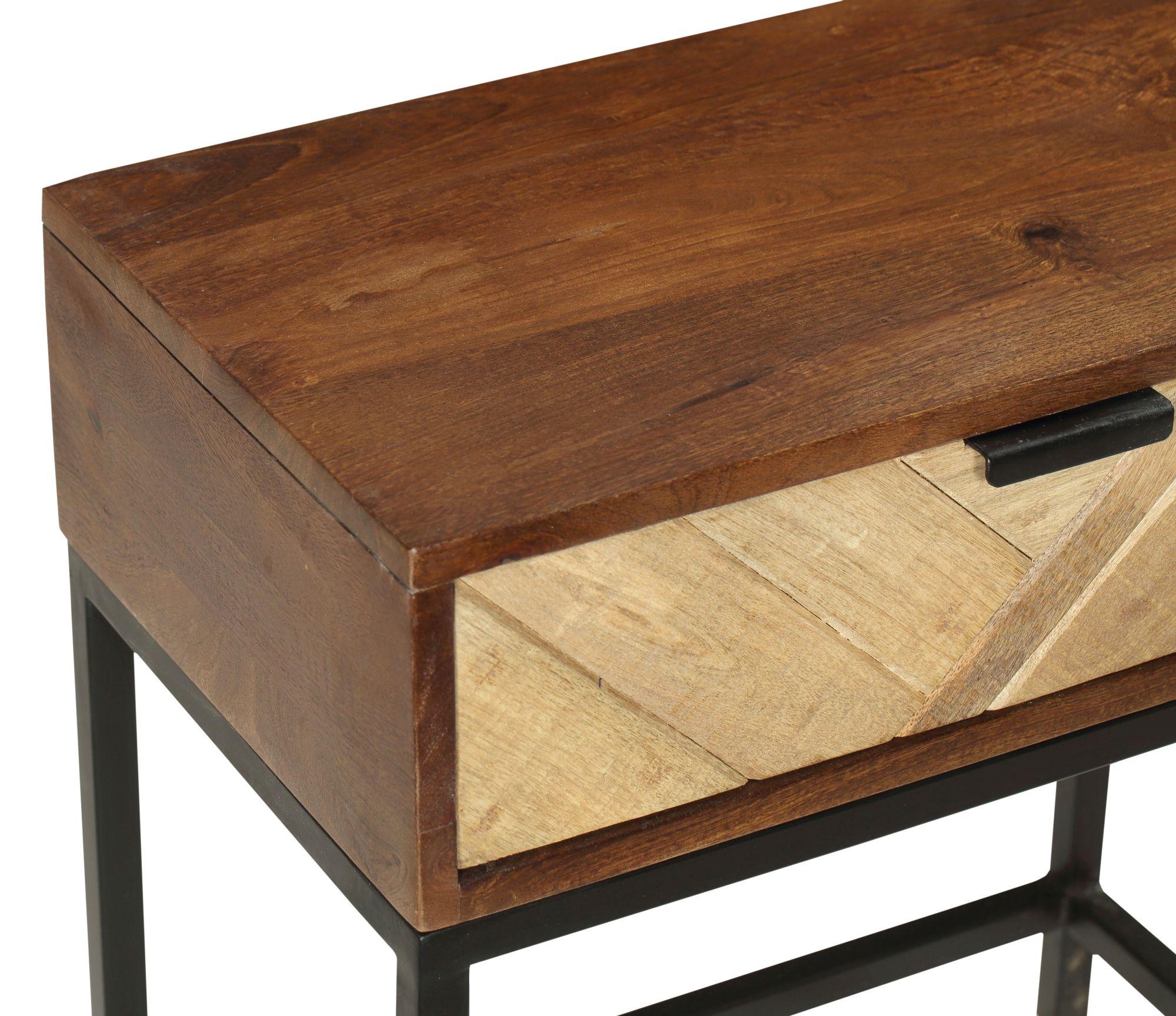 Product photograph of Clearance - Rennes Chevron 1 Drawer Side Table - Rustic Mango Wood from Choice Furniture Superstore.