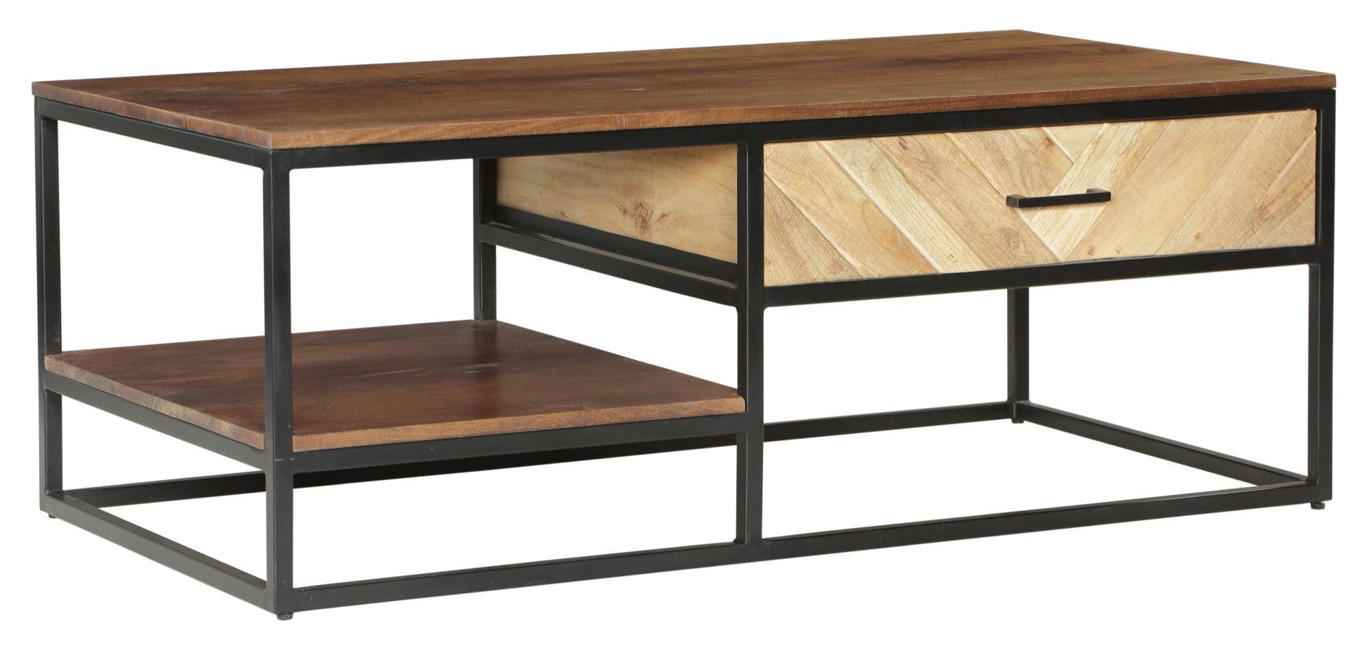 Product photograph of Clearance - Rennes Chevron 1 Drawer Storage Coffee Table - Rustic Mango Wood from Choice Furniture Superstore.