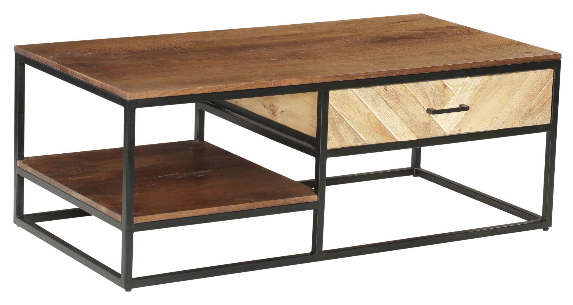 Product photograph of Clearance - Rennes Chevron 1 Drawer Storage Coffee Table - Rustic Mango Wood from Choice Furniture Superstore.