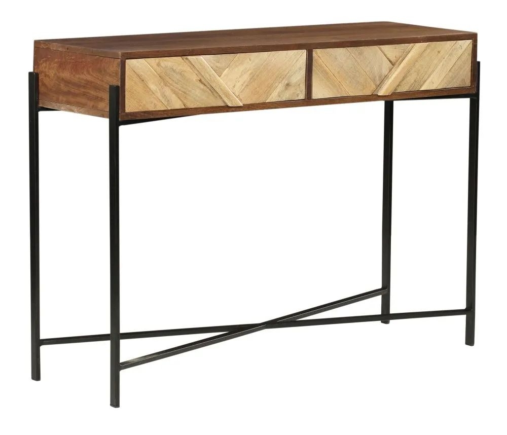 Product photograph of Rennes Chevron 2 Drawer Console Table - Rustic Mango Wood from Choice Furniture Superstore.