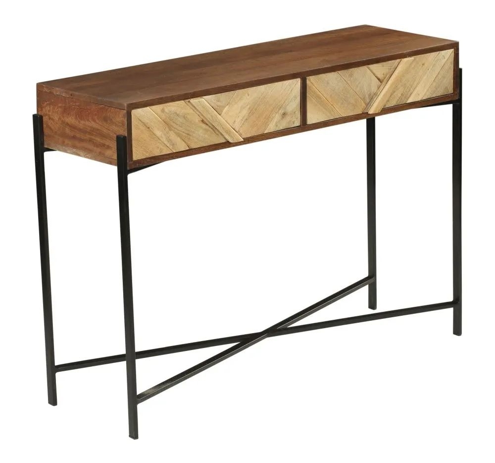 Product photograph of Rennes Chevron 2 Drawer Console Table - Rustic Mango Wood from Choice Furniture Superstore.
