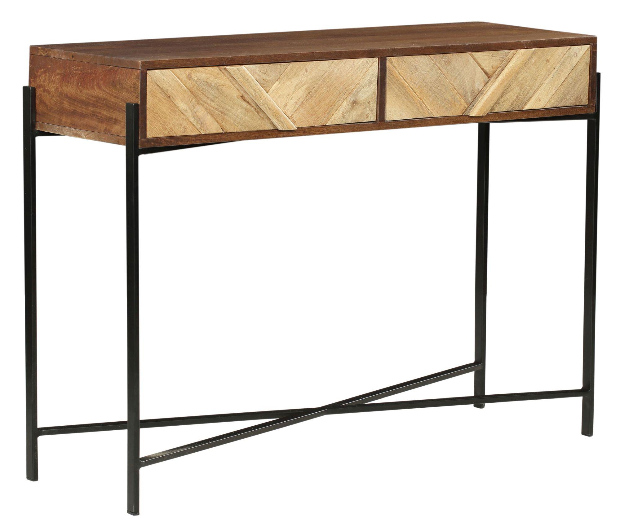 Product photograph of Clearance - Rennes Chevron 2 Drawer Console Table - Rustic Mango Wood from Choice Furniture Superstore.