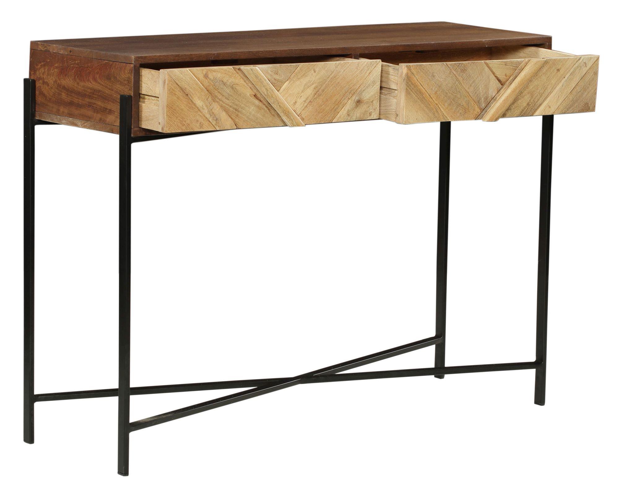 Product photograph of Clearance - Rennes Chevron 2 Drawer Console Table - Rustic Mango Wood from Choice Furniture Superstore.