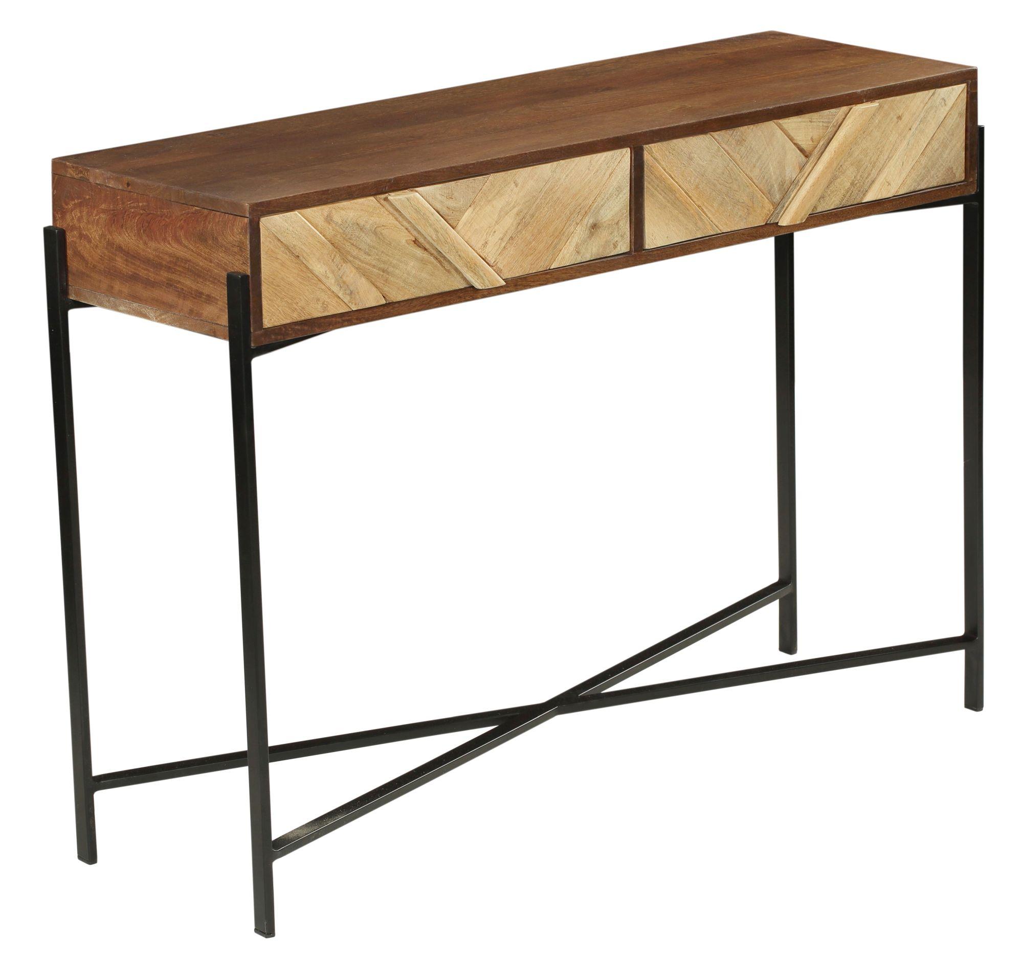 Product photograph of Clearance - Rennes Chevron 2 Drawer Console Table - Rustic Mango Wood from Choice Furniture Superstore.