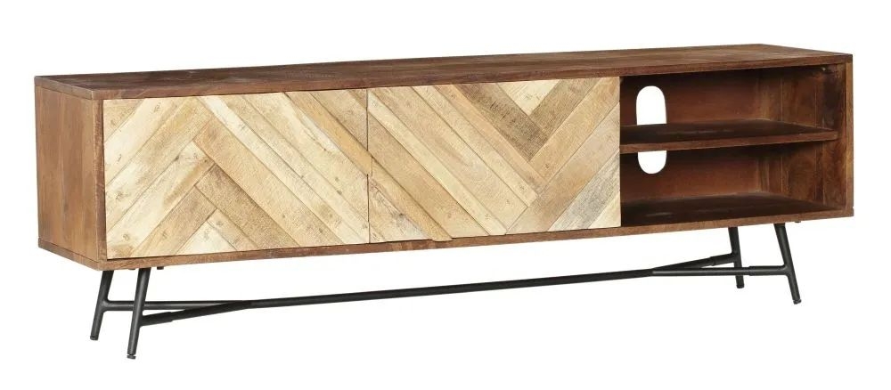Product photograph of Rennes Chevron Medium Tv Unit - Rustic Mango Wood from Choice Furniture Superstore.