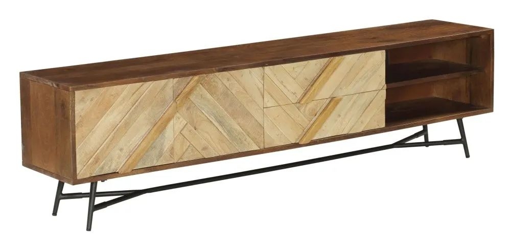 Product photograph of Rennes Chevron Large Tv Unit - Rustic Mango Wood from Choice Furniture Superstore.