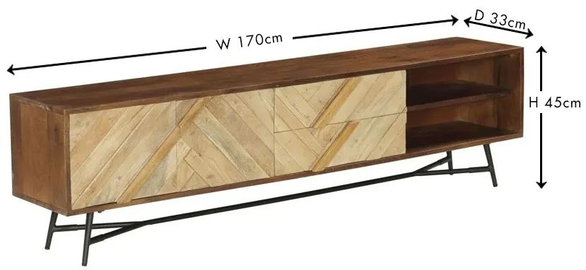 Product photograph of Rennes Chevron Large Tv Unit - Rustic Mango Wood from Choice Furniture Superstore.