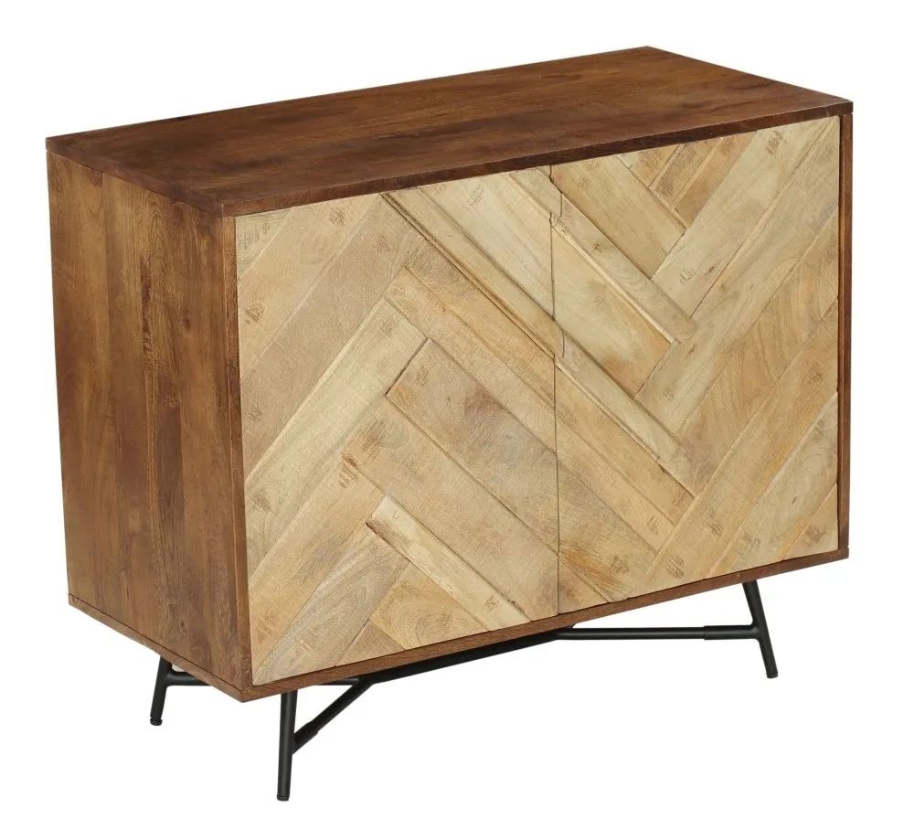 Product photograph of Rennes Chevron 2 Door Sideboard - Rustic Mango Wood from Choice Furniture Superstore.