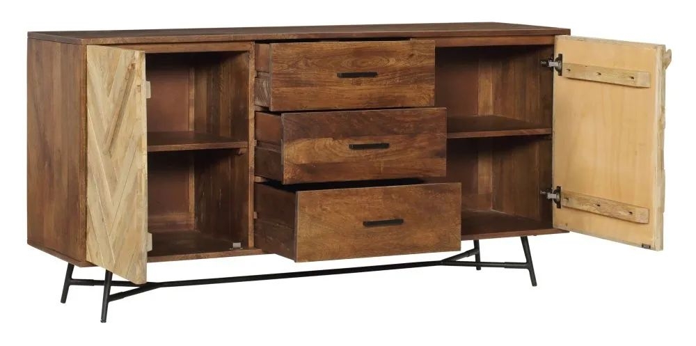 Product photograph of Rennes Chevron Large Sideboard - Rustic Mango Wood from Choice Furniture Superstore.