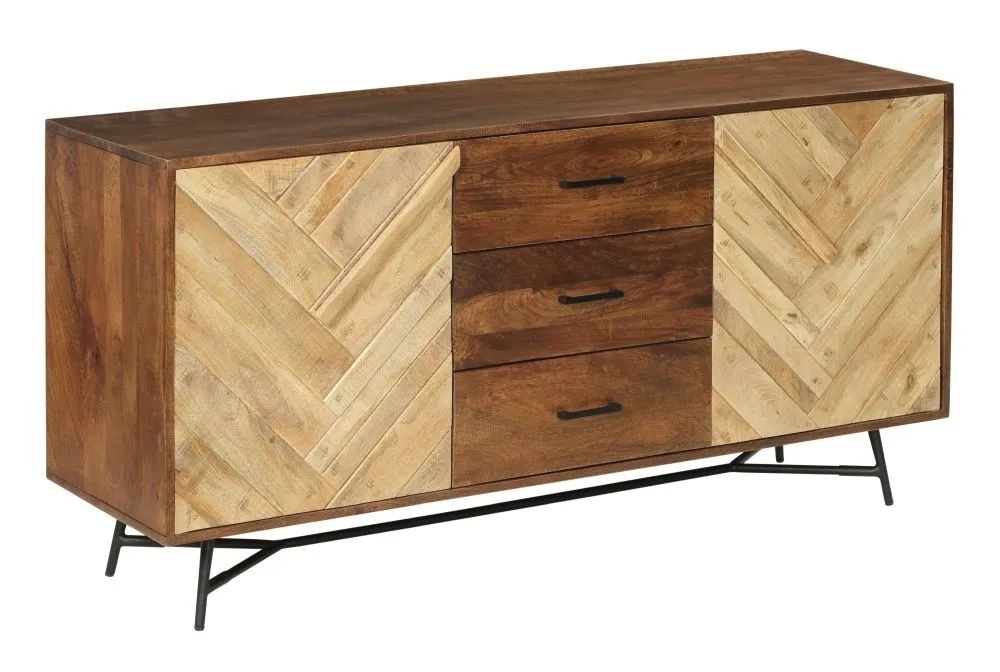 Product photograph of Rennes Chevron Large Sideboard - Rustic Mango Wood from Choice Furniture Superstore.