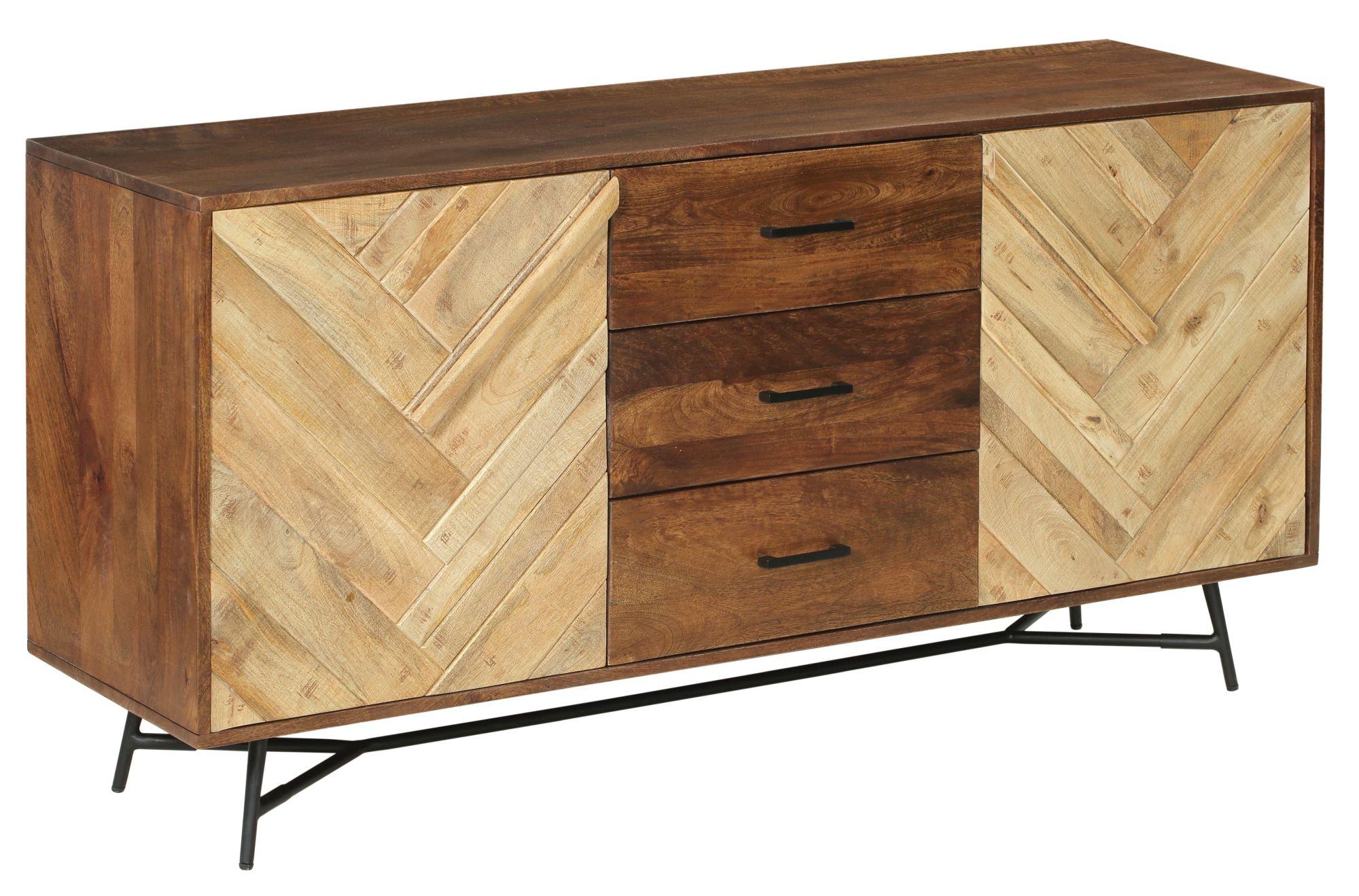 Product photograph of Rennes Chevron Large Sideboard - Rustic Mango Wood from Choice Furniture Superstore.