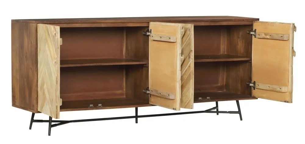 Product photograph of Rennes Chevron 4 Door Sideboard - Rustic Mango Wood from Choice Furniture Superstore.