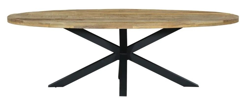 Product photograph of Fargo 10 Seater Industrial Oval Dining Table - Rustic Mango Wood With Black Spider Legs from Choice Furniture Superstore.