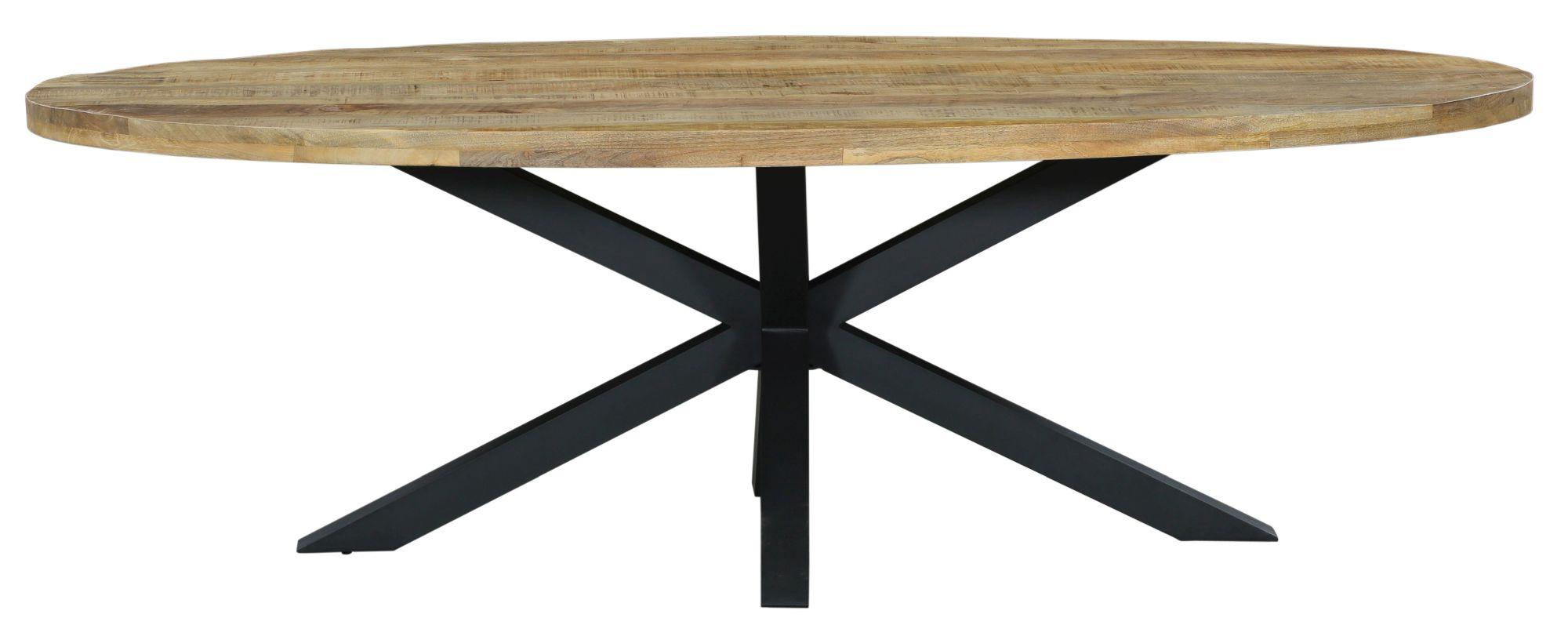 Product photograph of Fargo 210cm Mango Wood Industrial Oval Dining Table With Black Spider Legs from Choice Furniture Superstore.