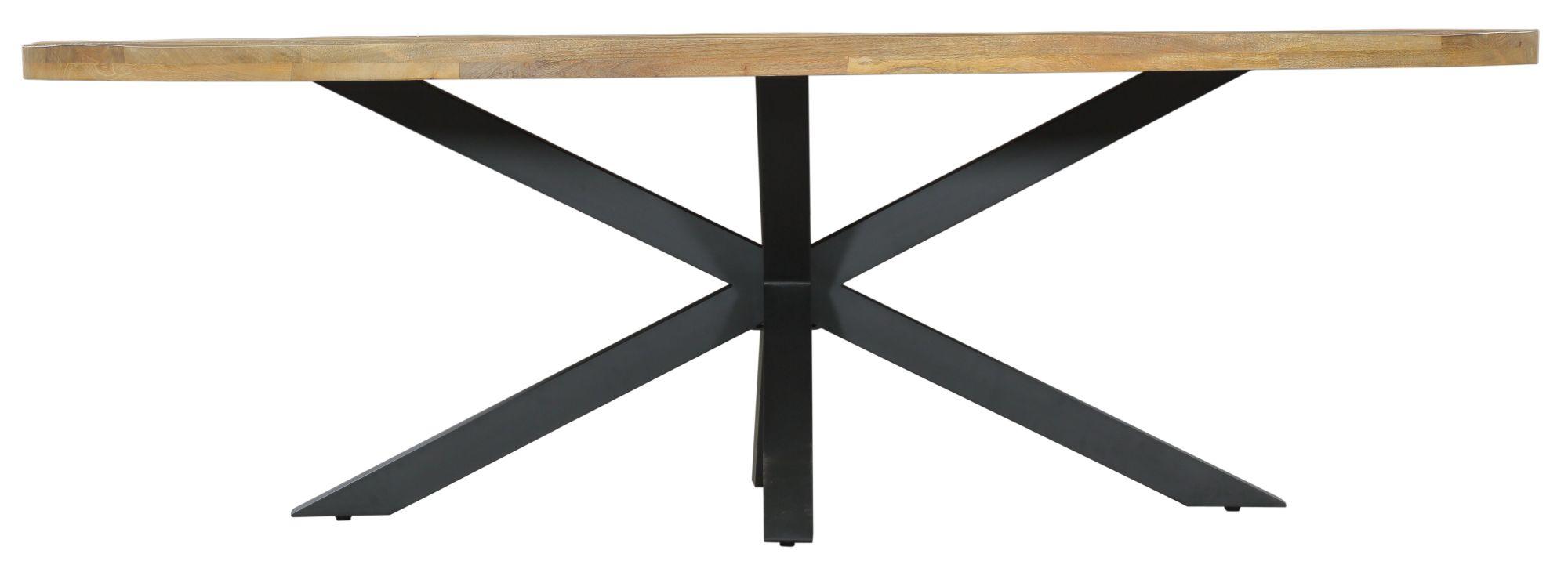 Product photograph of Fargo 210cm Mango Wood Industrial Oval Dining Table With Black Spider Legs from Choice Furniture Superstore.